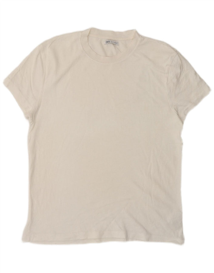 Zara Hombre Camiseta Top Medium Blanco Algodón