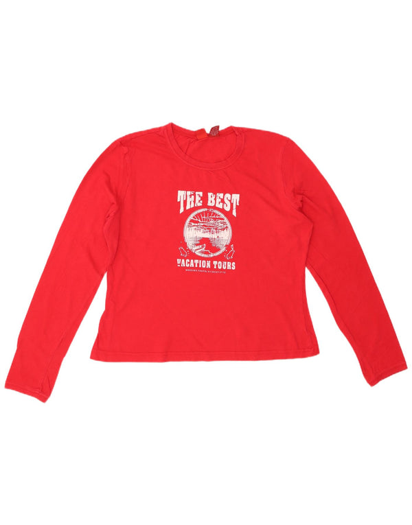MOSSIMO Top corto con gráfico para mujer, manga larga, UK 46, talla grande, algodón rojo