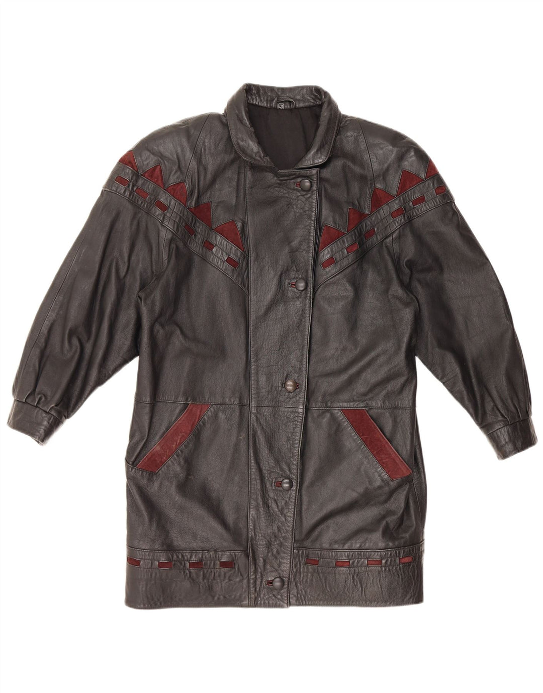 VINTAGE Womens Oversized Leather Coat IT 40 Small Black Leather