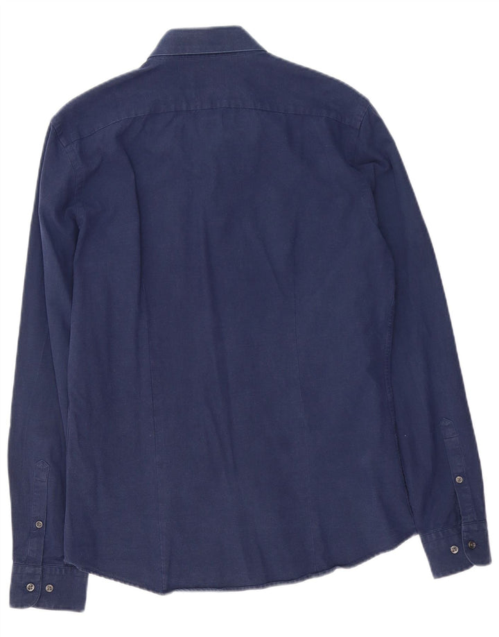 Camisa Reiss Slim Fit De Algodón Azul Marino Medio