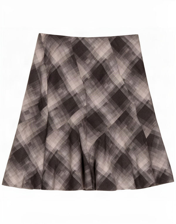 Falda midi para mujer Marks & Spencer UK 20 2XL W38 Poliéster a cuadros gris