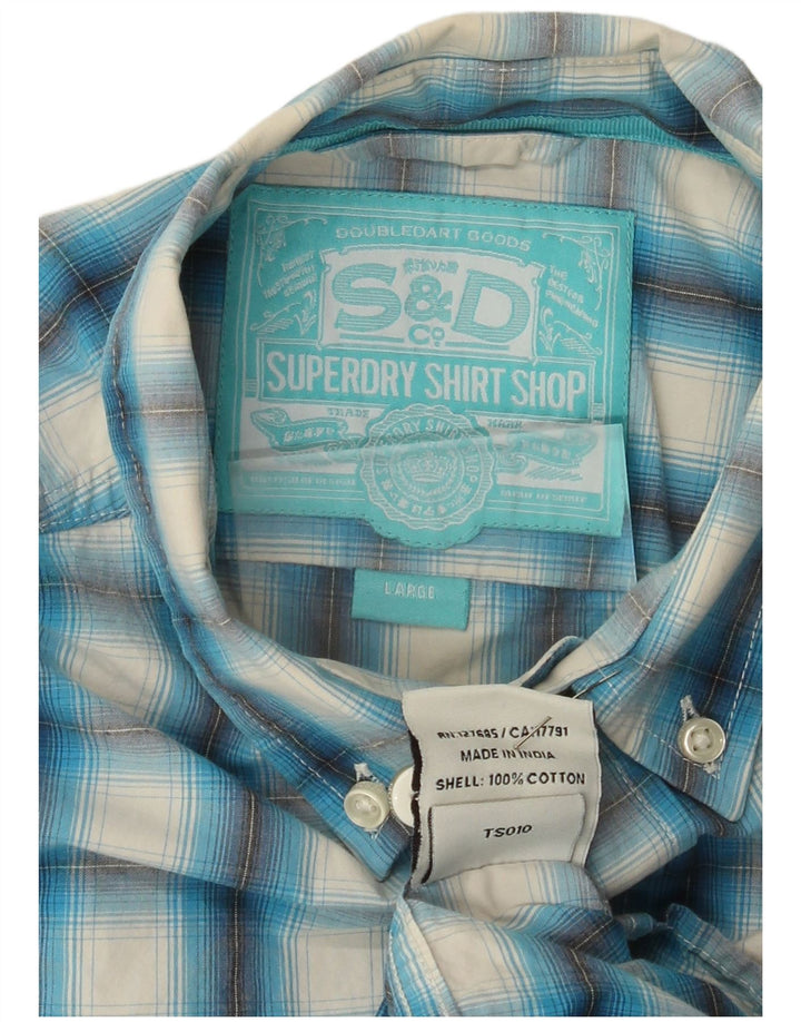Camisa Superdry para hombre de algodón a cuadros azules grandes
