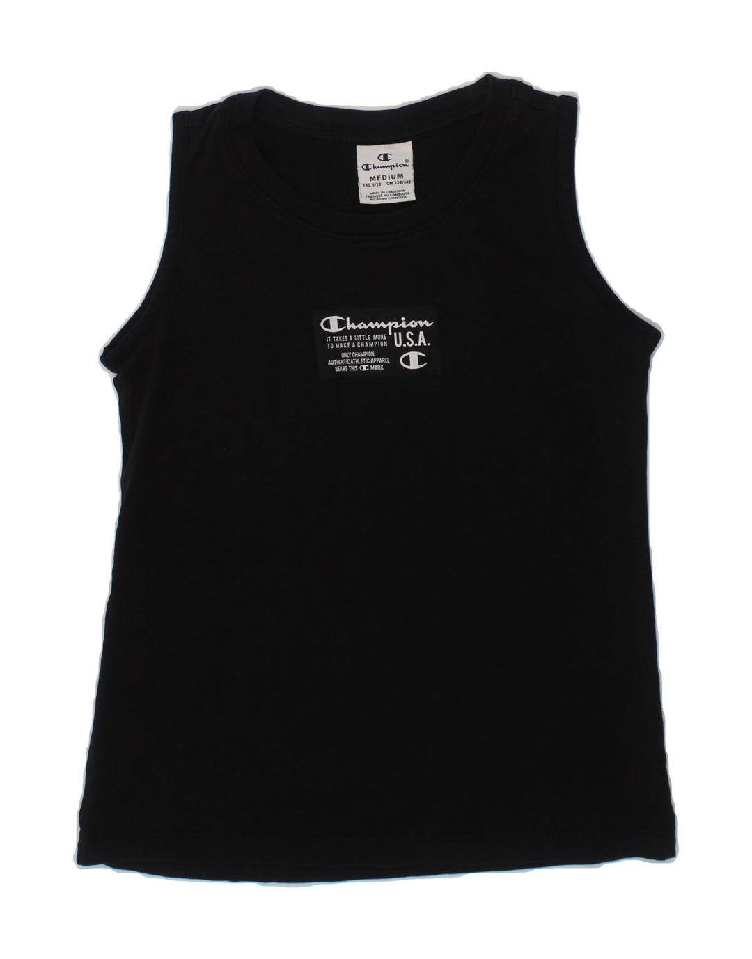 CHAMPION Boys Graphic Vest Top 9-10 Years Medium Black Cotton Vintage Champion and Second-Hand Champion from Messina Hembry 