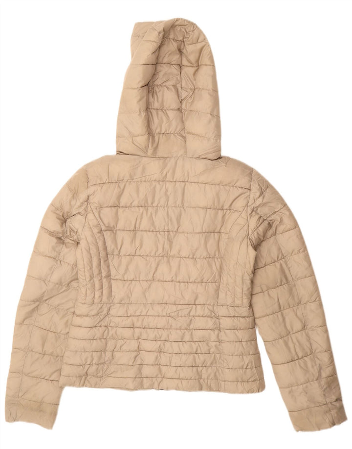 Zara Mujer Chaqueta Acolchada Con Capucha UK 44 Poliéster Beige Medio