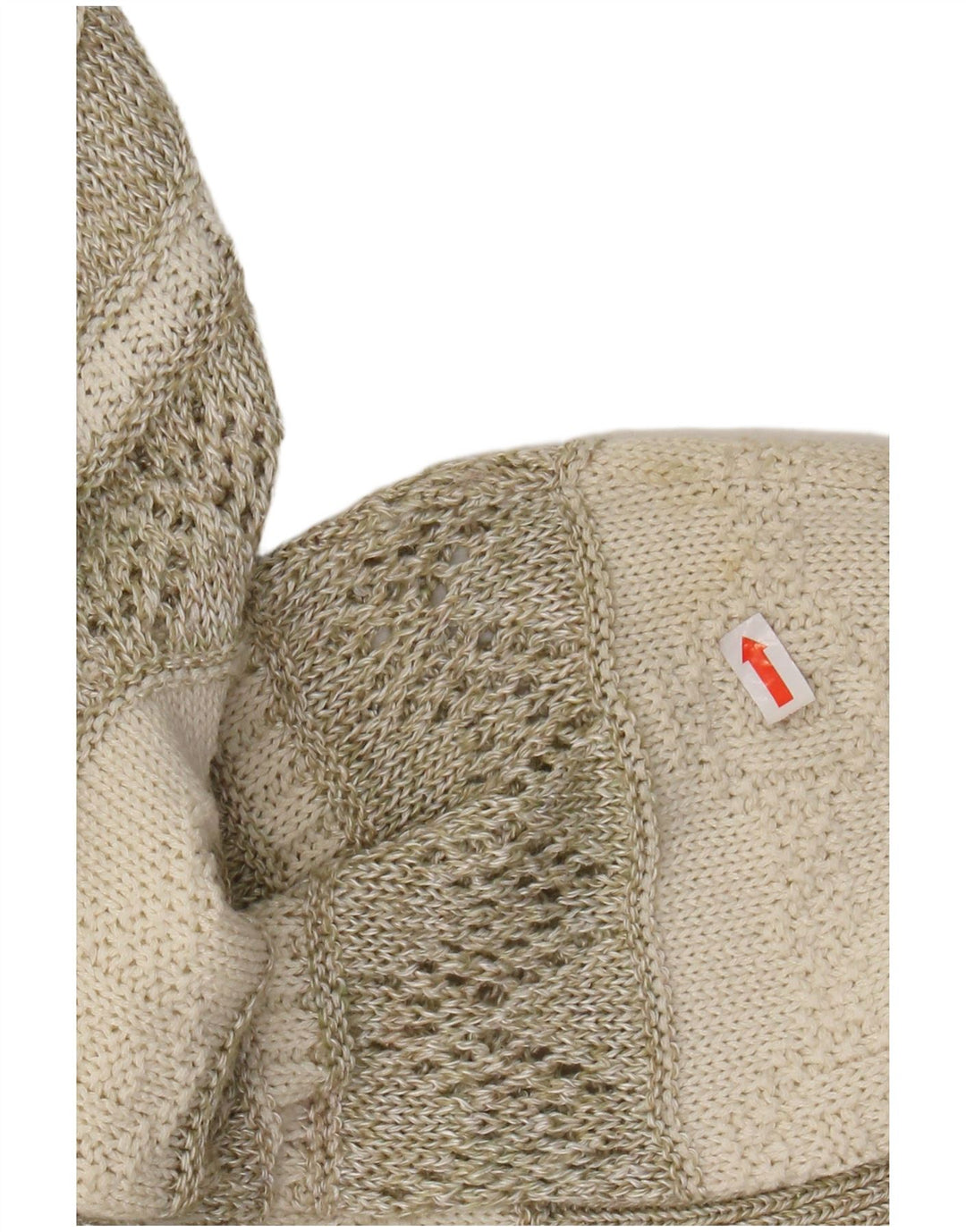 VINTAGE Mujer Barco Cuello Jersey Suéter Reino Unido 14 Algodón Rayado Beige Grande