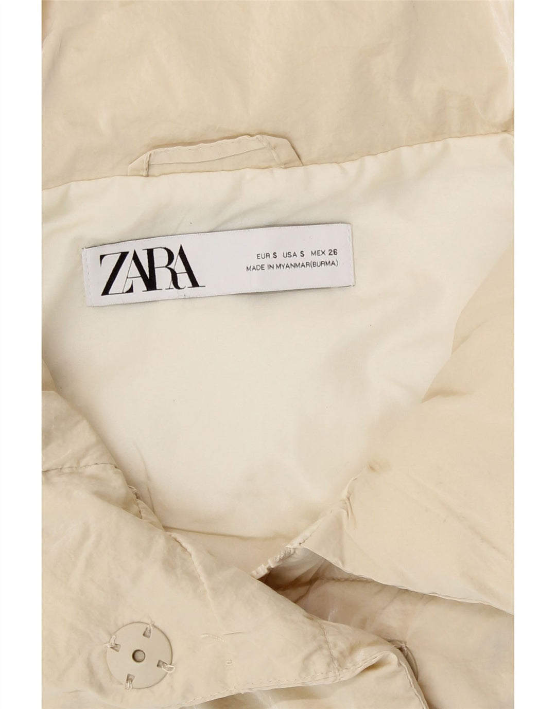 Zara Mujer Chaleco Acolchado Largo Extragrande UK 10 Small Poliéster Beige