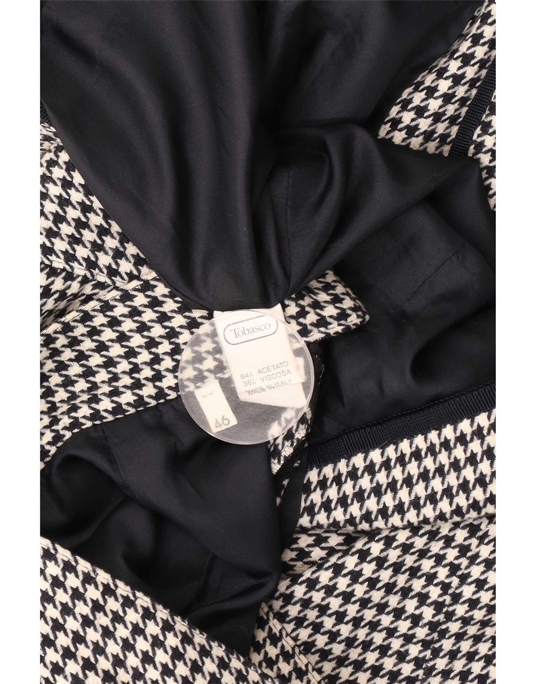 Vintage mujer 5 botones 2 piezas falda conjunto IT 46 grande W28 pata de gallo negro