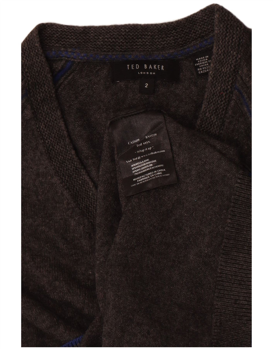 Ted Baker - Jersey con cuello en V para hombre, talla 2, lana gris pequeña