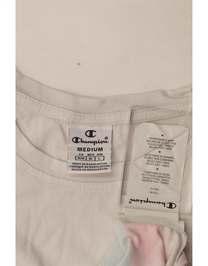 CHAMPION Womens Crop T-Shirt Top UK 12 Medium White Tie Dye Cotton Vintage Champion and Second-Hand Champion from Messina Hembry 