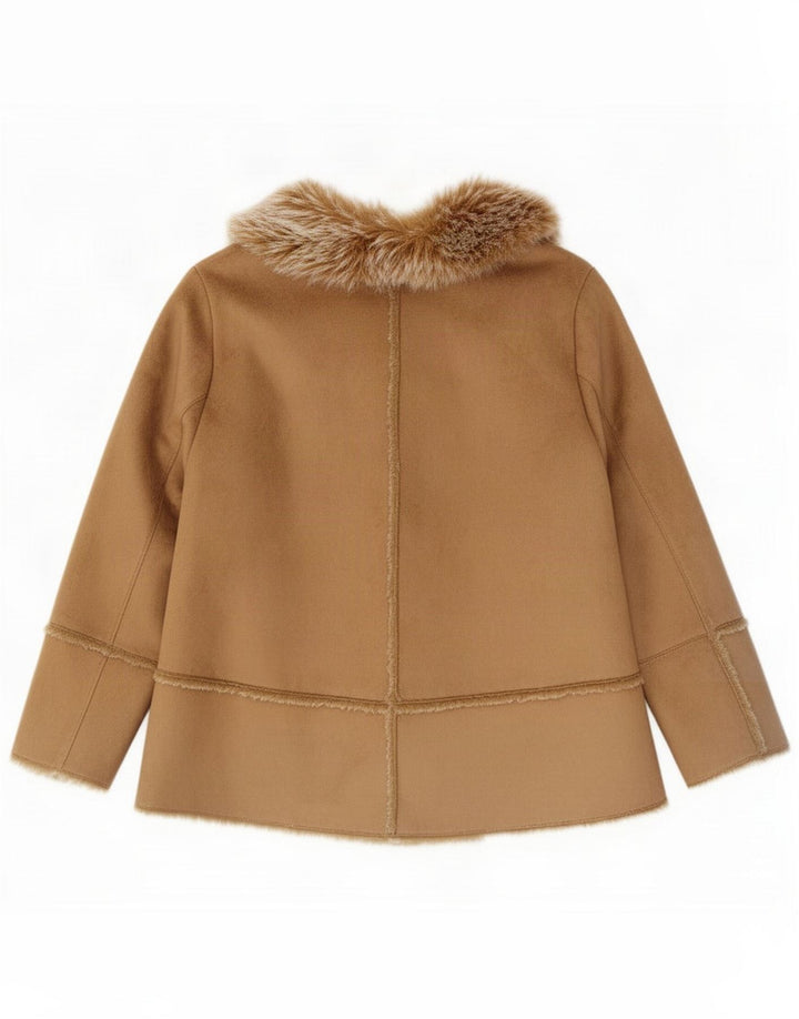 Chaqueta Sherpa abierta Essence para mujer UK 22 3XL Marrón Poliéster