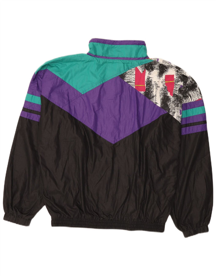 VINTAGE Hombres Jersey Chándal Top Chaqueta Medio Negro Colorblock