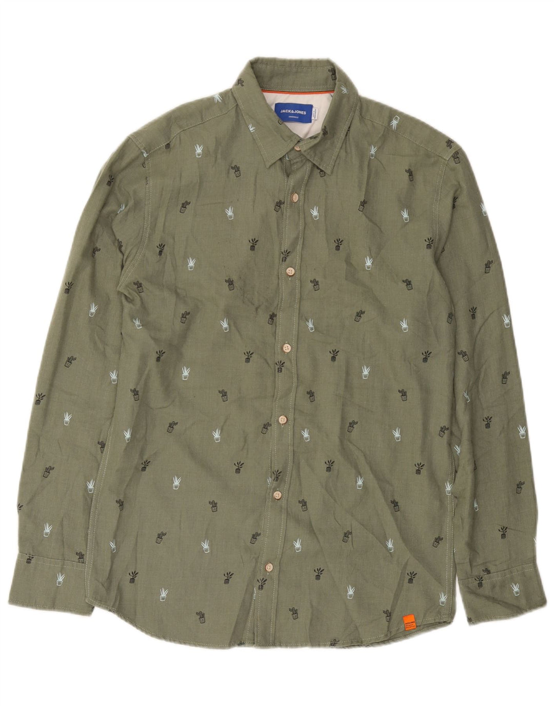 JACK & JONES Camisa Hombre Algodón Lunares Verde Medio