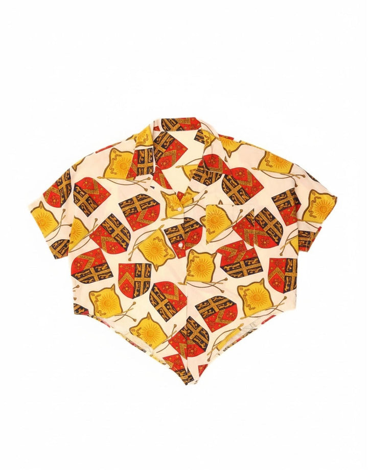 Vintage mujeres cultivo patrón abstracto camisa blusa Reino Unido 14 grande de blanco