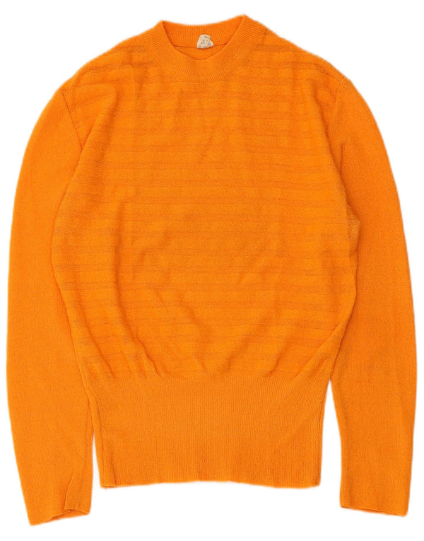 Vintage mujer cuello redondo jersey suéter IT 46 grande naranja rayas