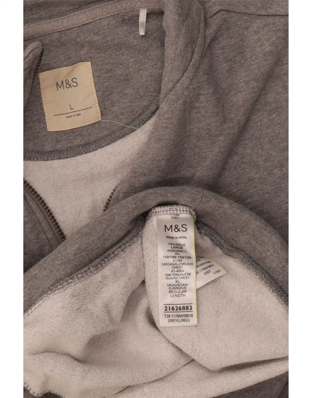 Marks & Spencer - Sudadera con cuello y cremallera para hombre, talla grande, algodón gris