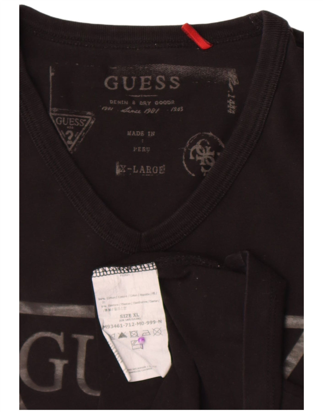 Guess Mens Graphic Top Manga Larga XL Algodón Negro