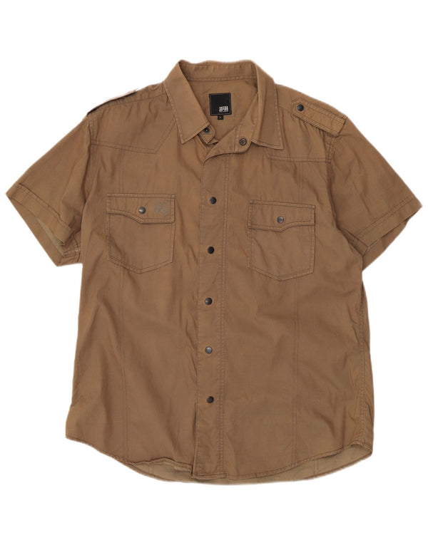 Jack & Jones Camisa militar de manga corta para hombre Nylon marrón grande