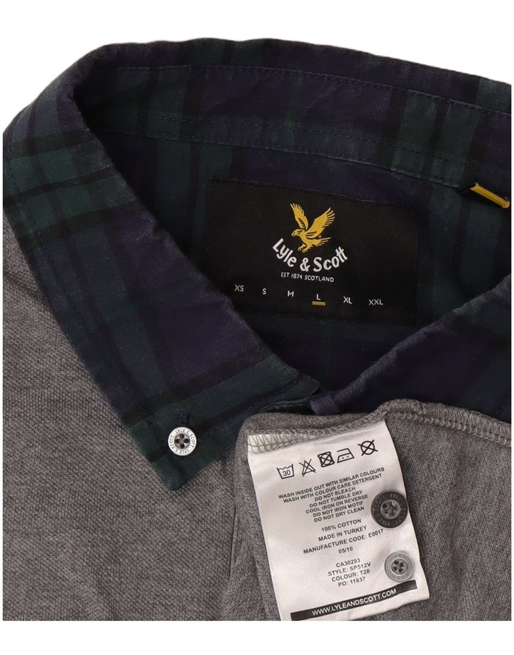 Lyle & Scott Polo de rugby para hombre, talla grande, algodón gris