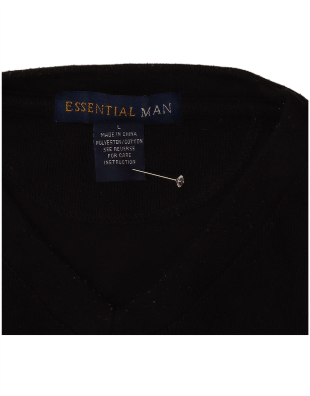 Camiseta esencial para hombre de manga larga de poliéster negro grande