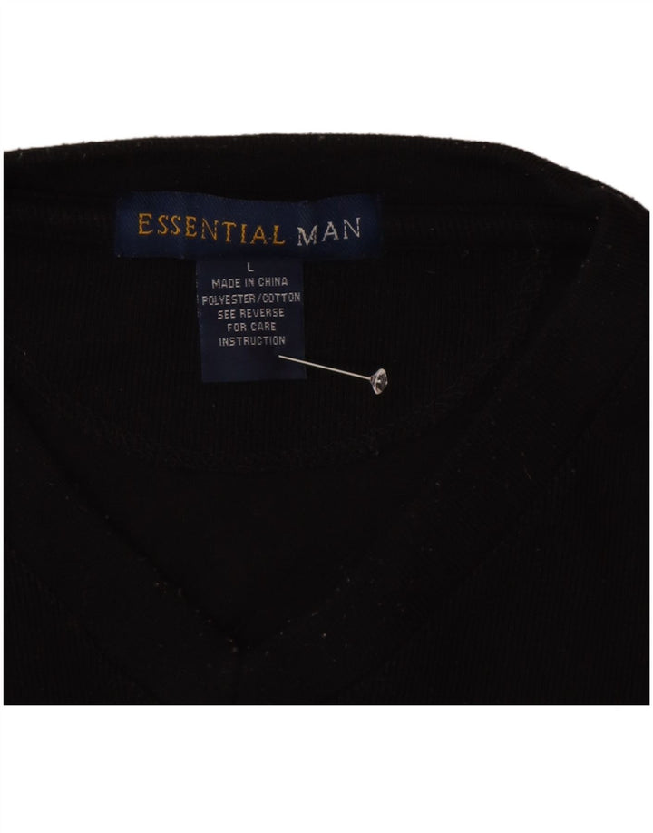 Camiseta esencial para hombre de manga larga de poliéster negro grande