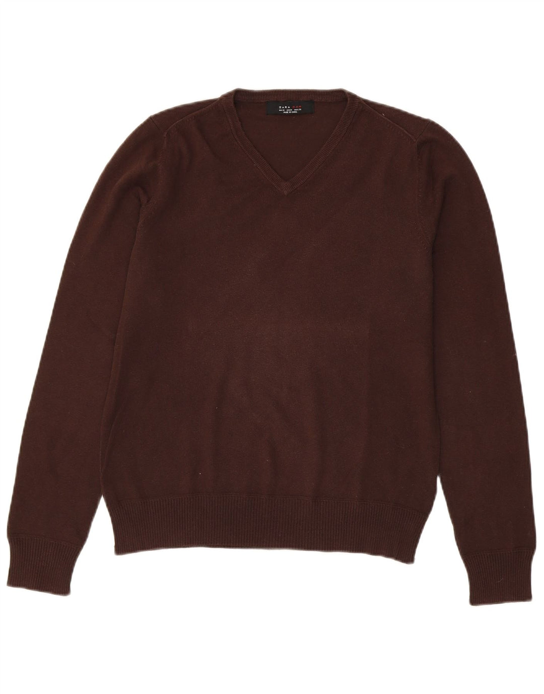 Zara Hombre Jersey Con Cuello En V Algodón Marrón Medio