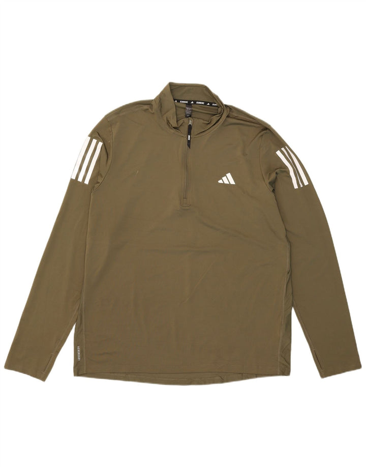Adidas Hombre Aeroready Zip Neck Jersey Chándal Top Grande Caqui Poliéster