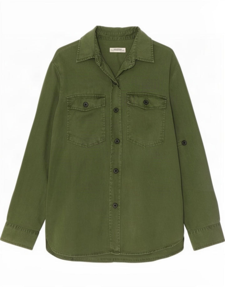 Zara Mujer Camisa Vaquera UK 44 Lyocell Verde Medio