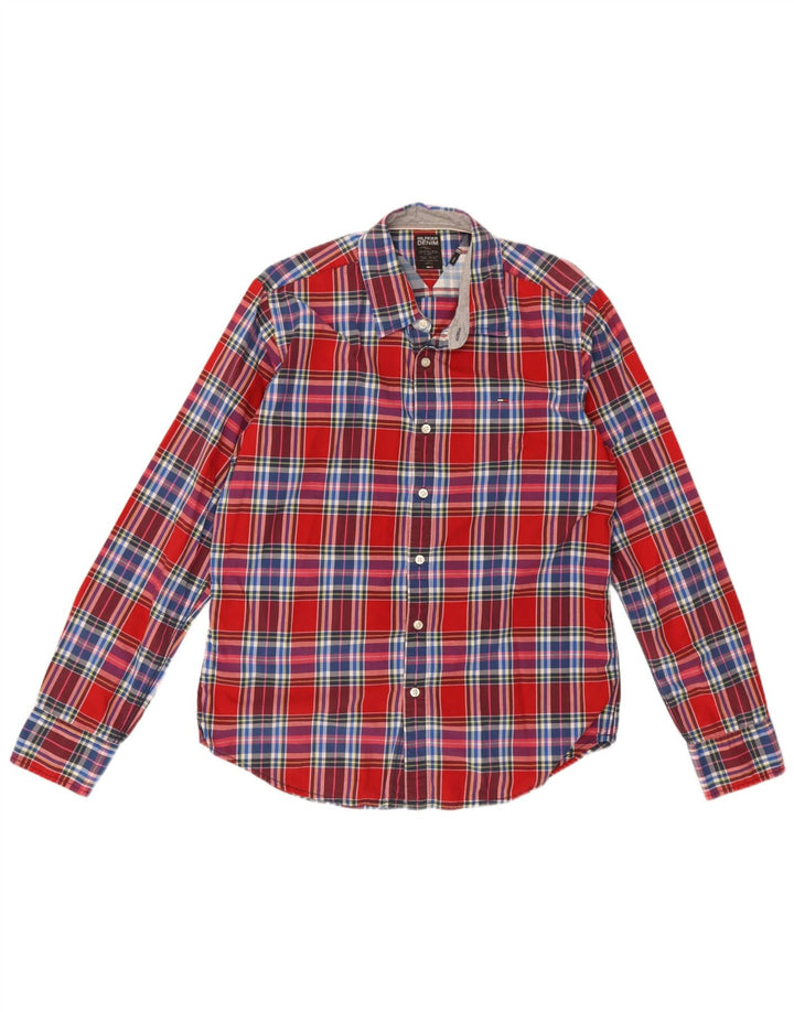 Camisa Tommy Hilfiger para hombre de algodón a cuadros rojos grandes
