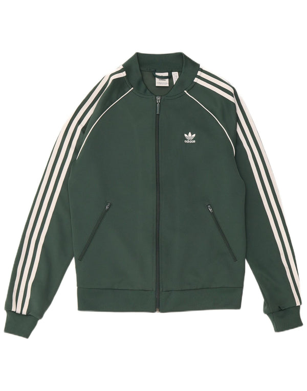 Adidas Mujer Regular Fit Chándal Top Chaqueta UK 10 Pequeño Verde Poliéster