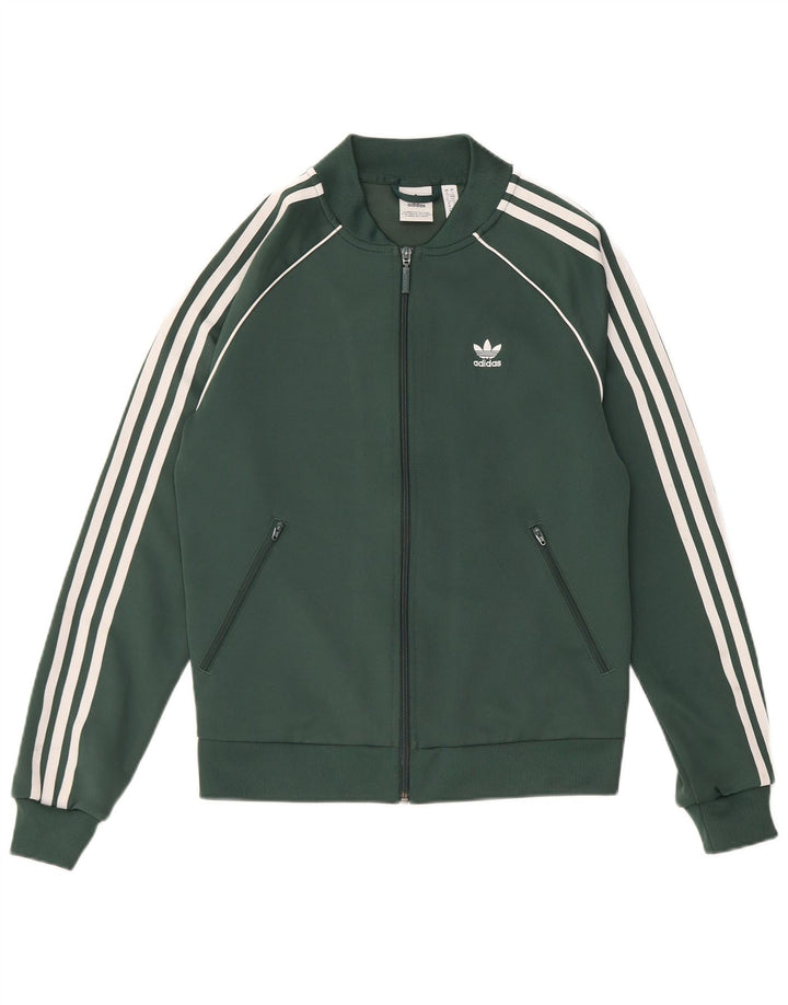 Adidas Mujer Regular Fit Chándal Top Chaqueta UK 10 Pequeño Verde Poliéster