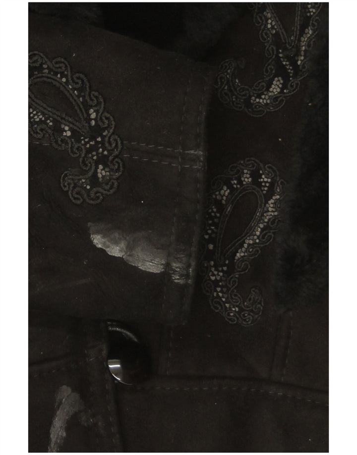 Vintage mujer shearling chaqueta Reino Unido 18 XL negro Paisley