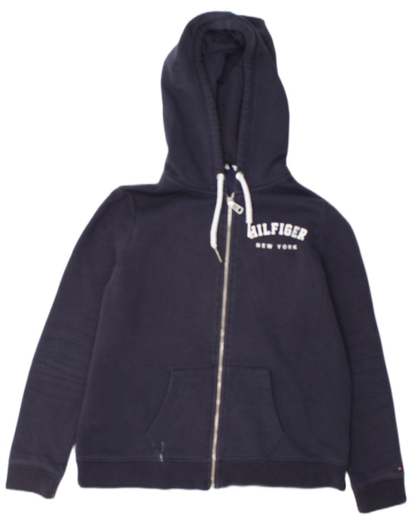 Tommy Hilfiger Suéter con capucha y cremallera gráfica para mujer UK 14 Medium Azul marino