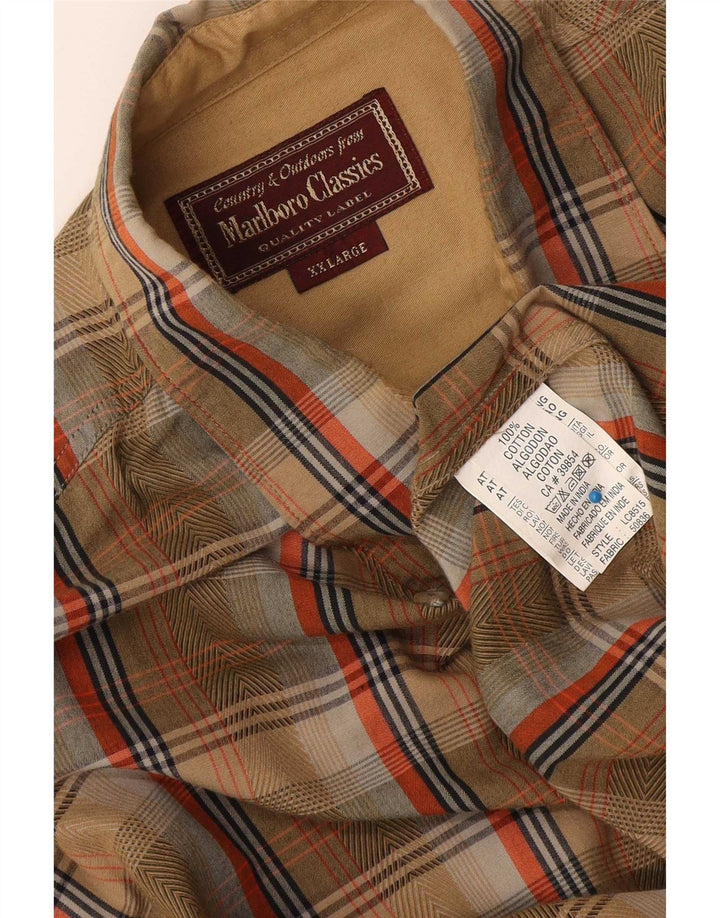 Marlboro Classics Camisa de franela para hombre 2XL Algodón a cuadros marrón