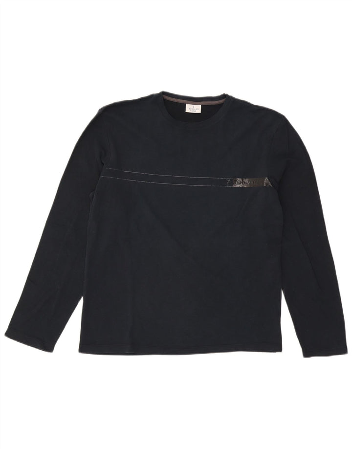 Trussardi Camiseta Hombre Manga Larga Algodón Rayas Azul Marino Grande