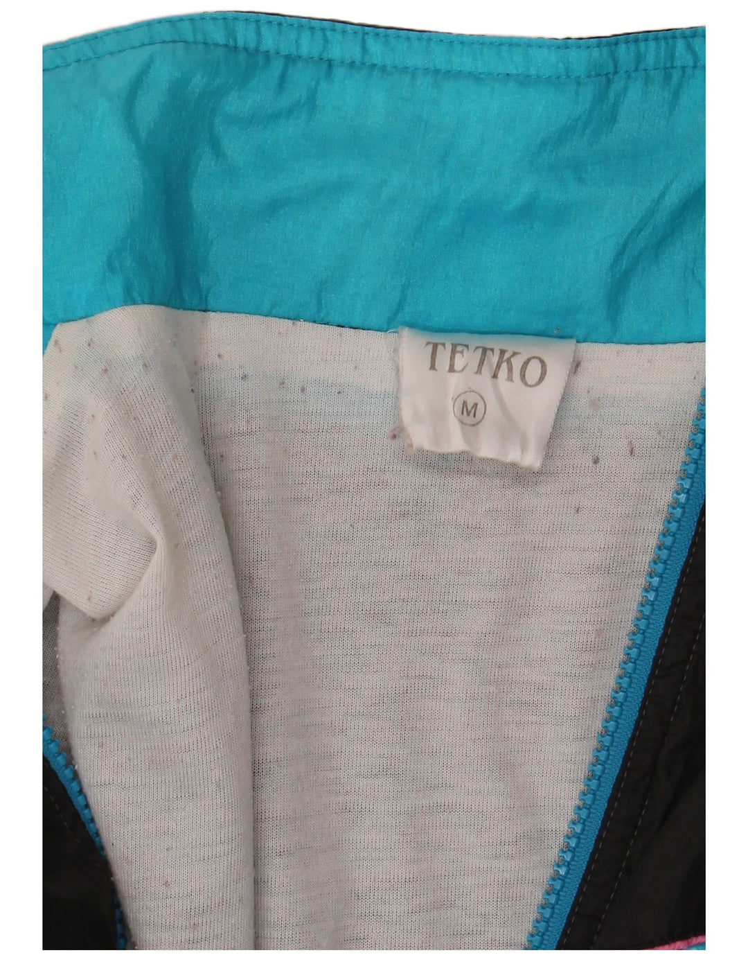 Vintage hombres chándal top chaqueta medio azul colorblock nylon