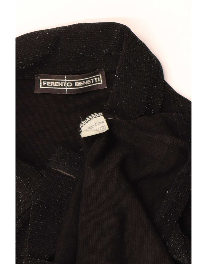 Vintage mujer camisa blusa Reino Unido 8 pequeño poliéster negro