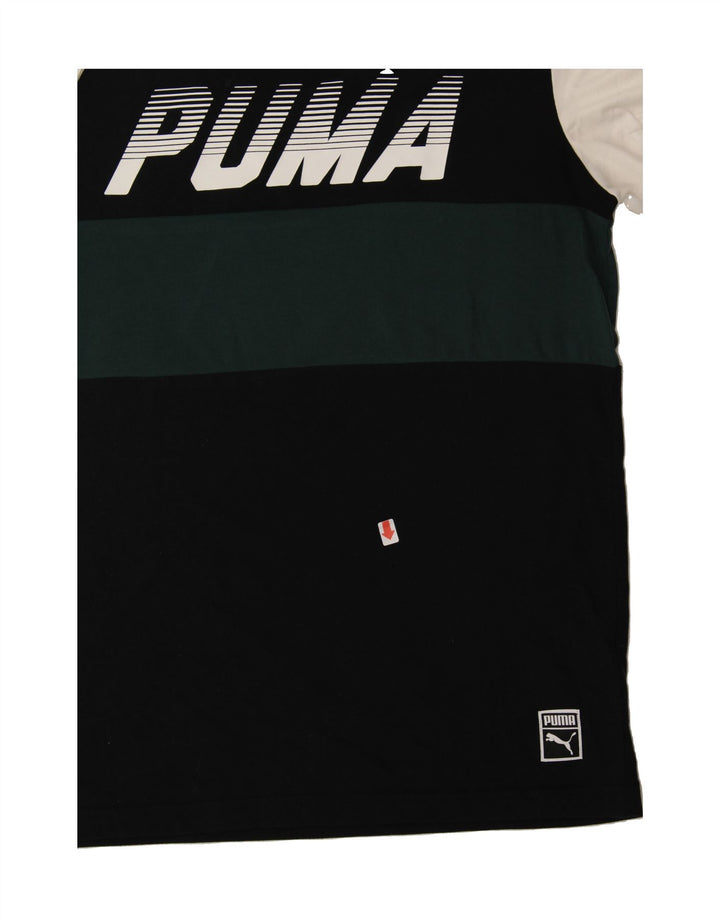 PUMA Mens Graphic T-Shirt Top Medium Black Colourblock Cotton Vintage Puma and Second-Hand Puma from Messina Hembry 