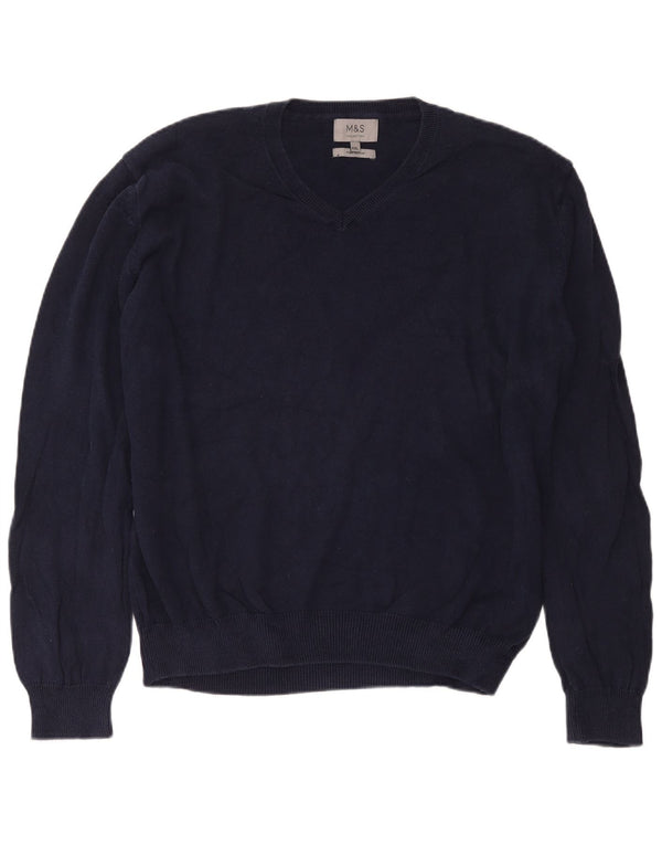 Marks & Spencer - Jersey con cuello en V para hombre, talla 2XL, algodón azul marino