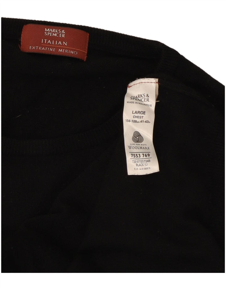 Marks & Spencer - Jersey de cuello redondo para hombre, talla grande, lana negra