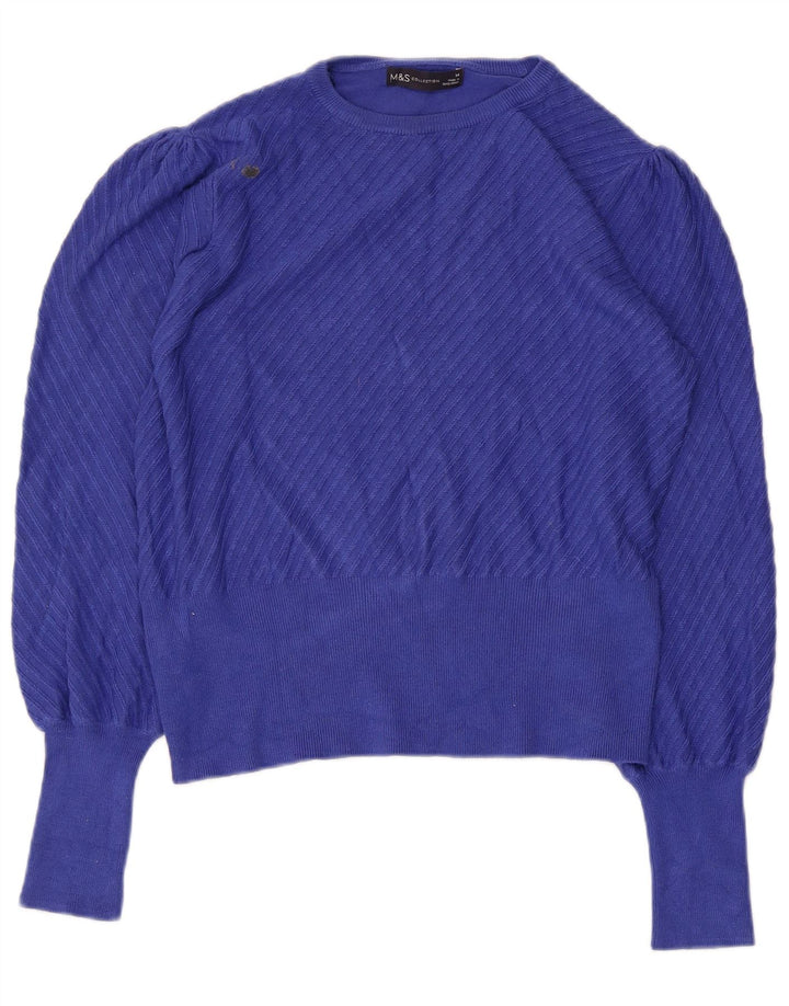 Marks & Spencer Suéter Corto con Cuello Redondo para Mujer UK 44 Azul Medio