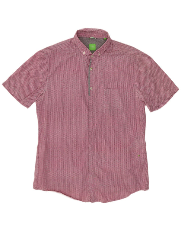 Camisa Hugo Boss Hombre Manga Corta Modern Fit Algodón Geométrico Rosa Grande