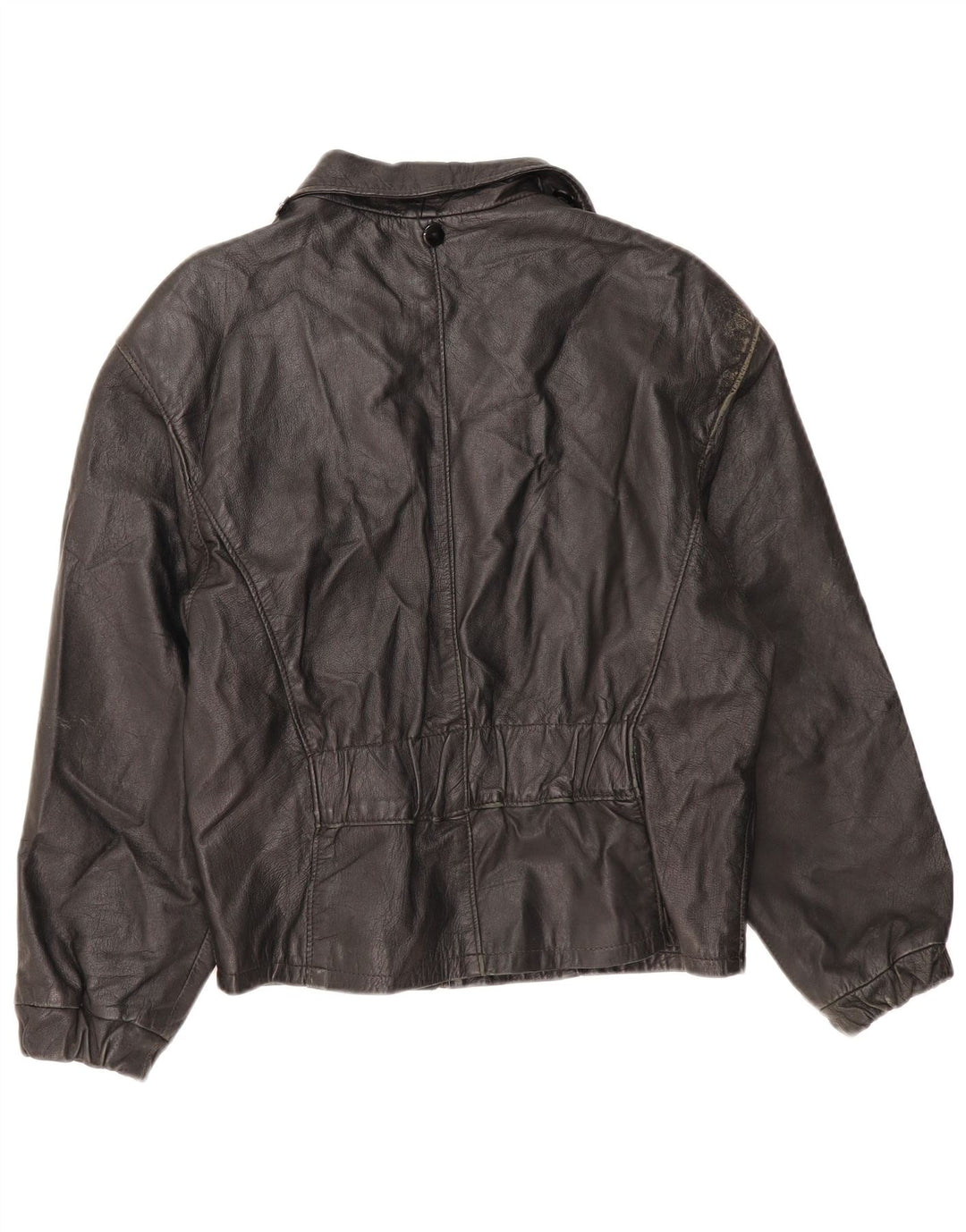 Chaqueta de cuero vintage para mujer IT 46 cuero negro grande