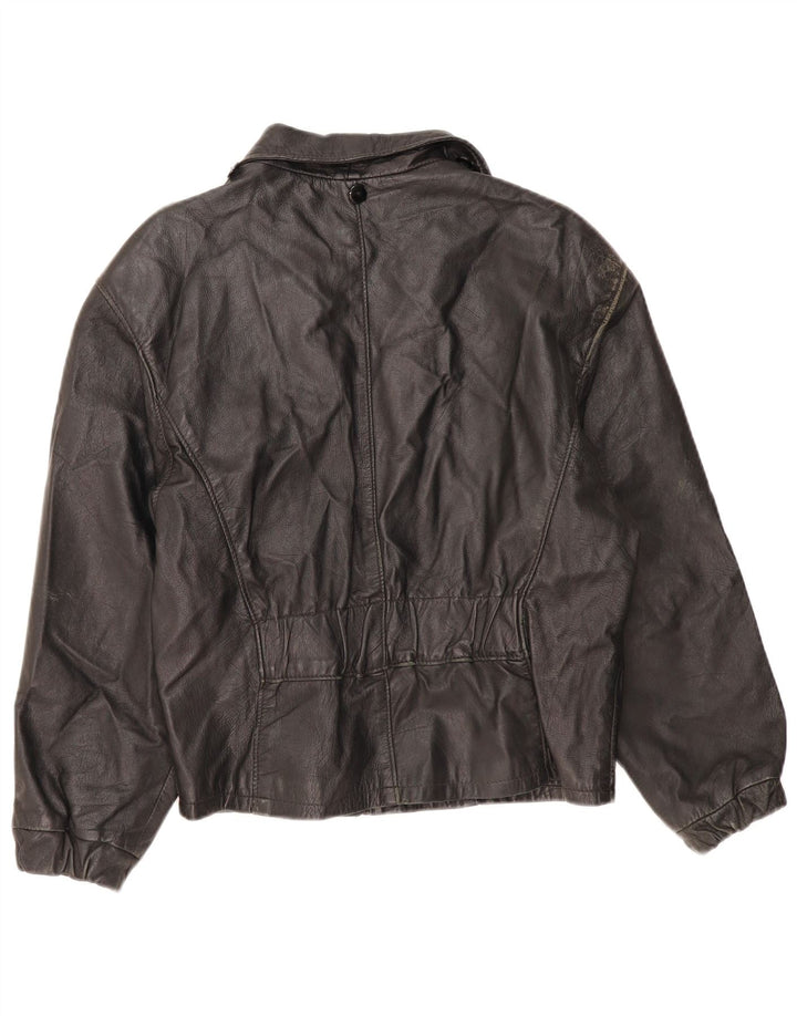 Chaqueta de cuero vintage para mujer IT 46 cuero negro grande
