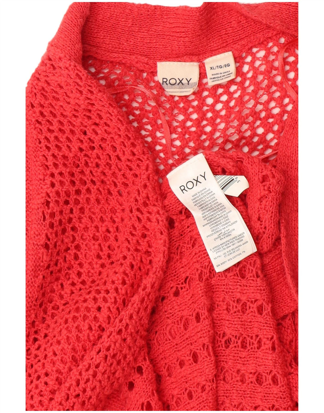 ROXY Suéter tipo cárdigan largo de crochet para mujer UK 18 XL Algodón rojo
