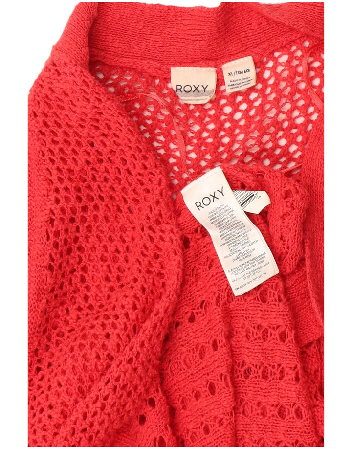 ROXY Suéter tipo cárdigan largo de crochet para mujer UK 18 XL Algodón rojo