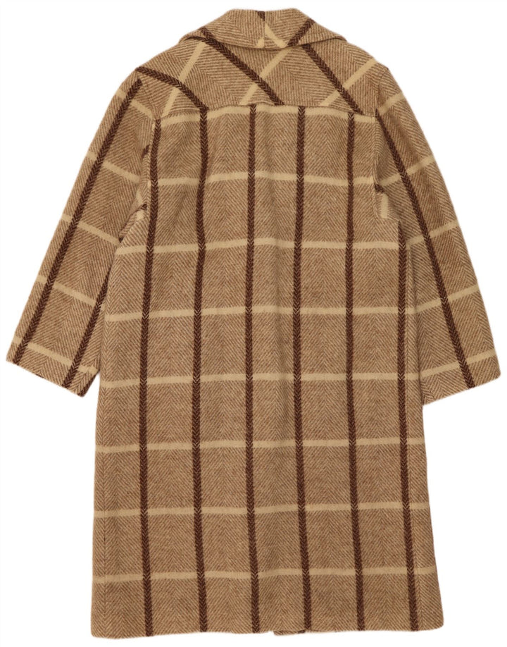 Abrigo Vintage de Mujer Sobredimensionado UK 14 Medio Beige a Cuadros de Lana
