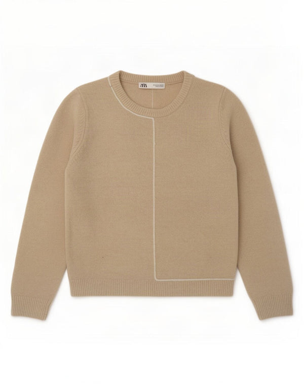 Zara Suéter De Cuello Redondo Para Mujer UK 12 Acrílico Beige Medio