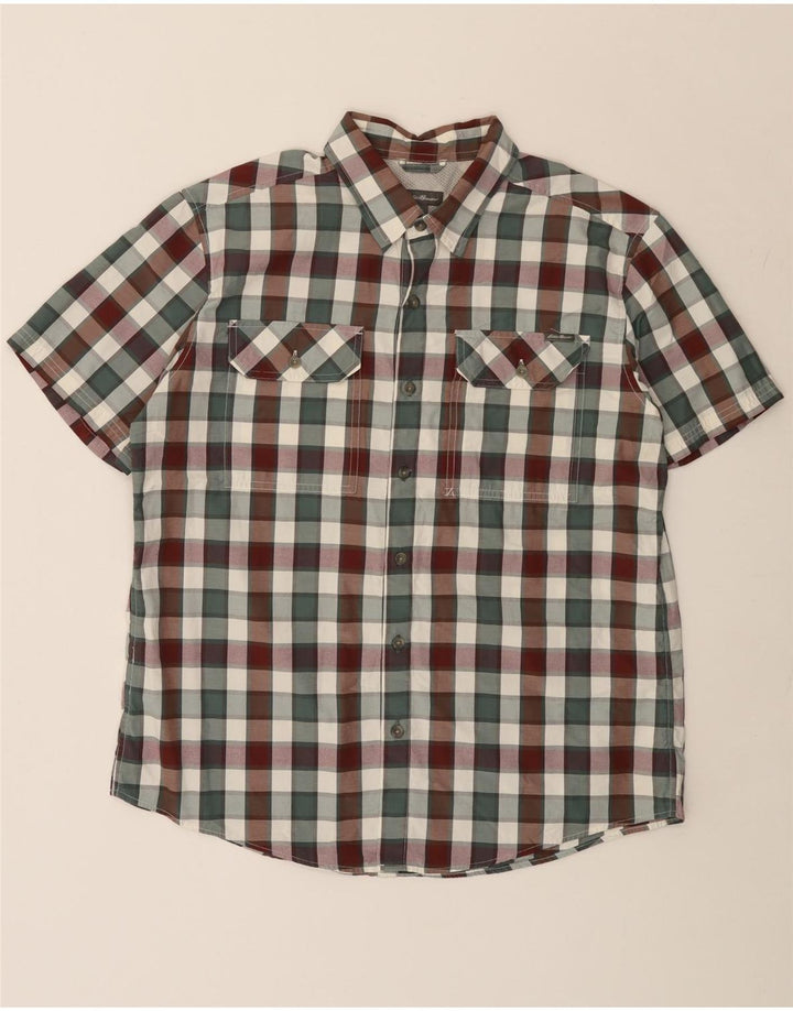 EDDIE BAUER Camisa de manga corta para hombre de algodón con cuadros multicolores grandes