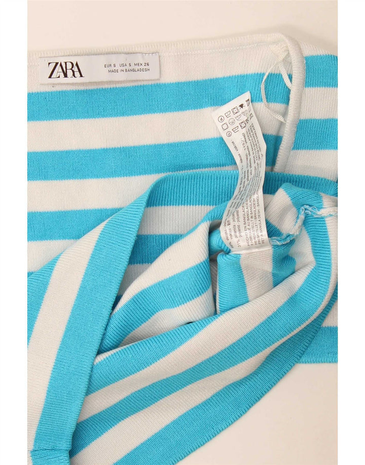 Zara Mujer Crop Top UK 8 Small Viscosa A Rayas Azul