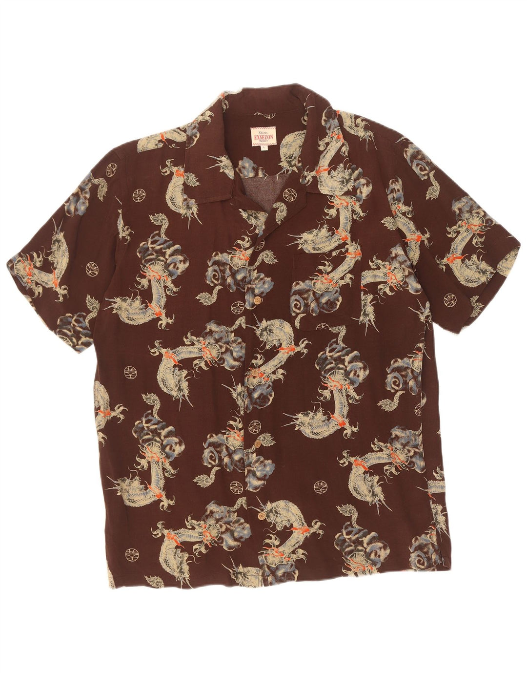 Exsezon Camisa de manga corta con patrón abstracto para hombre, talla grande, color marrón